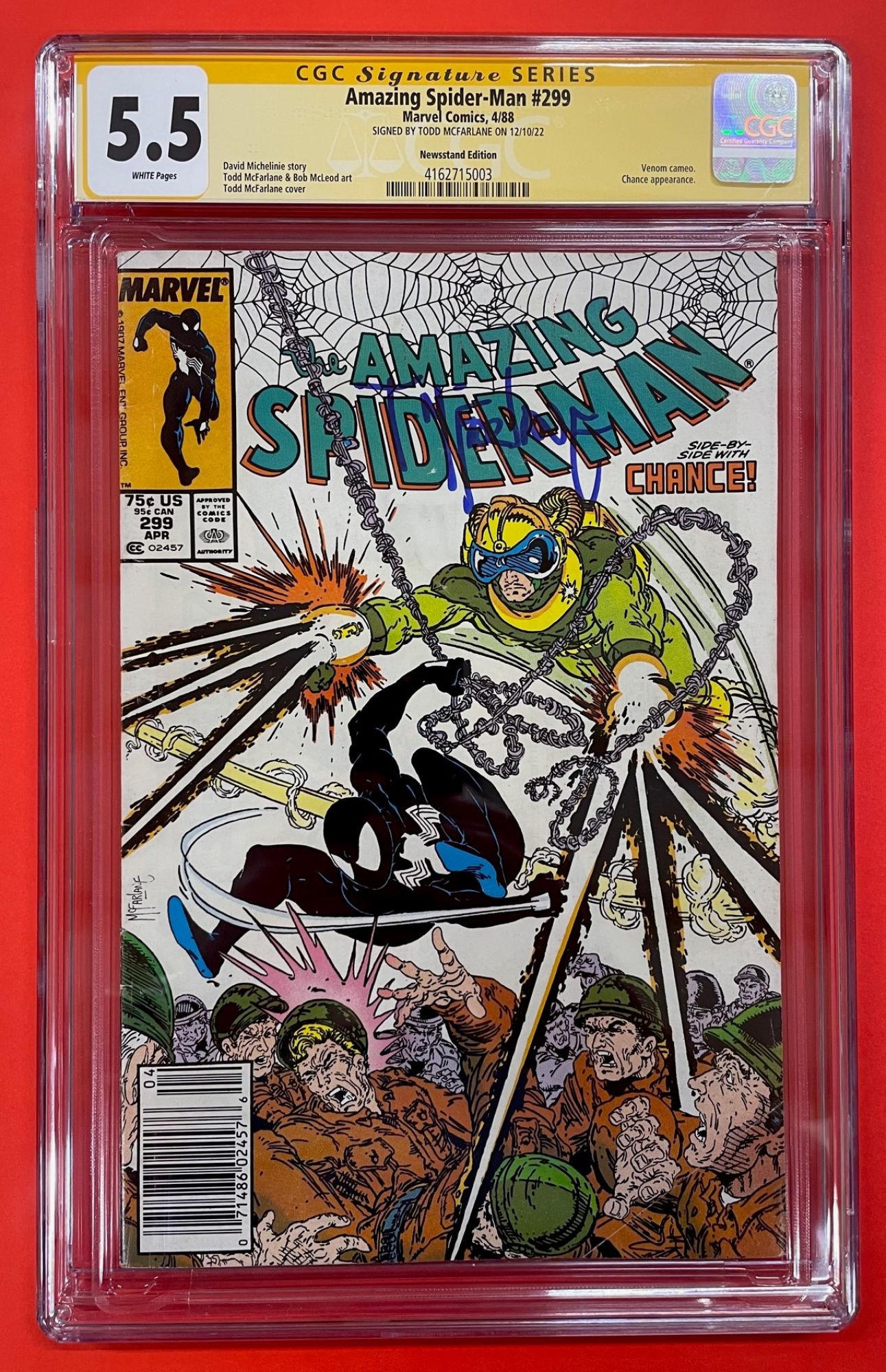Amazing Spider-Man #299, Apr 1988, 5.5 FN- Newsstand, CGC Signed by Todd McFarlane