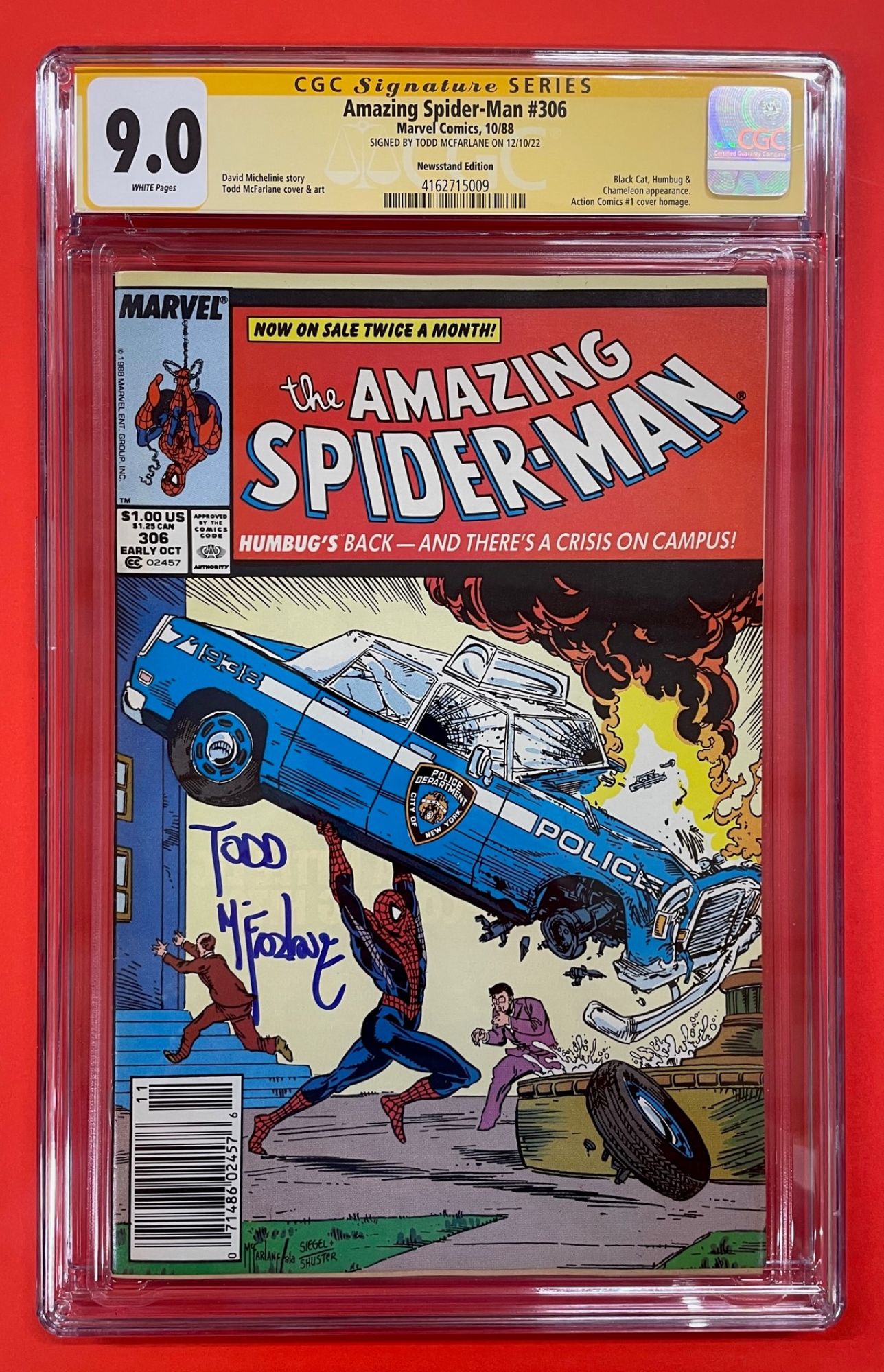 Amazing Spider-Man #306, Oct 1988, 9.0 VF/NM Newsstand, CGC Signed by Todd McFarlane
