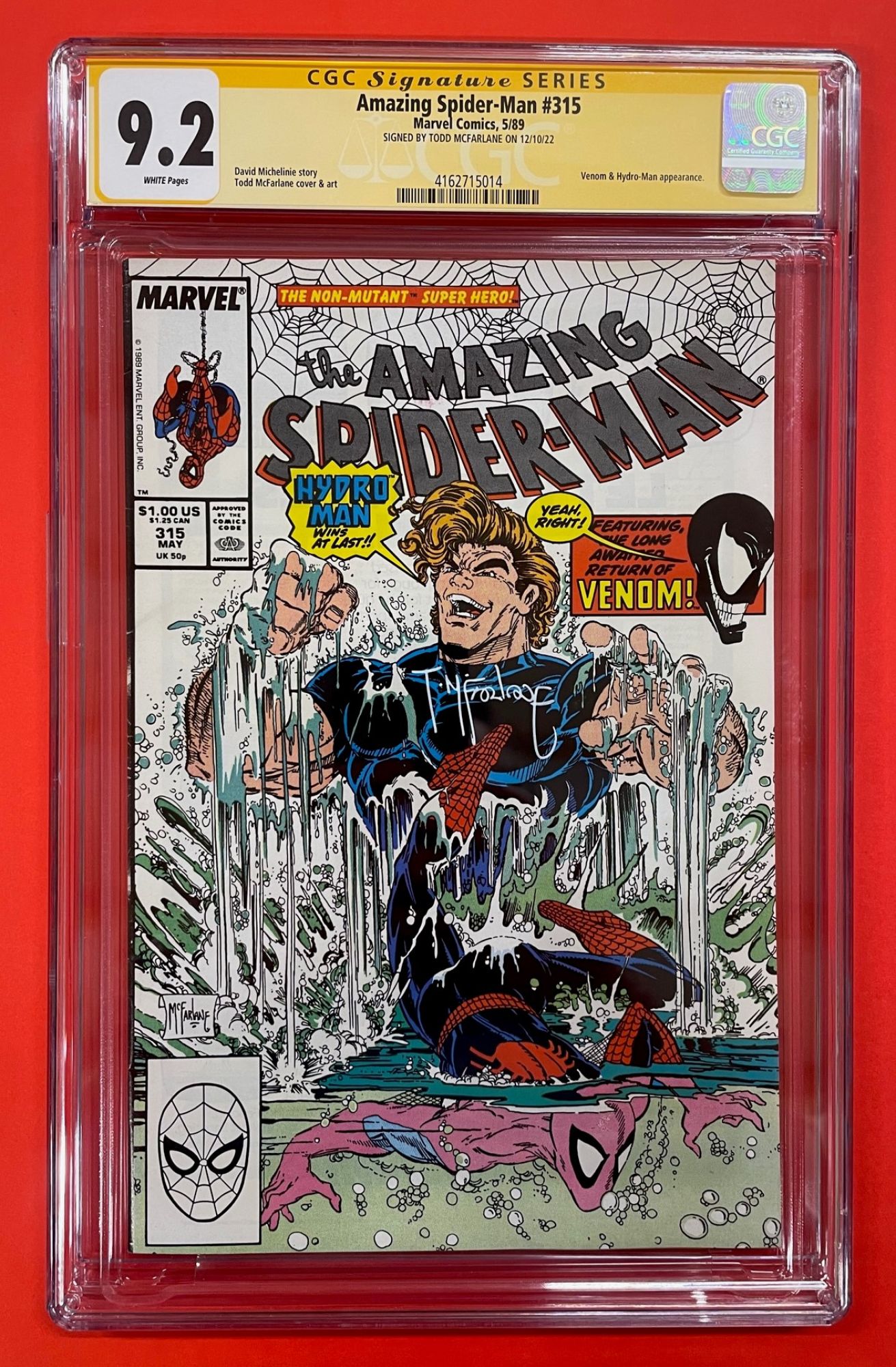 Amazing Spider-Man #315, May 1989, 9.2 NM-, CGC Signed by Todd McFarlane