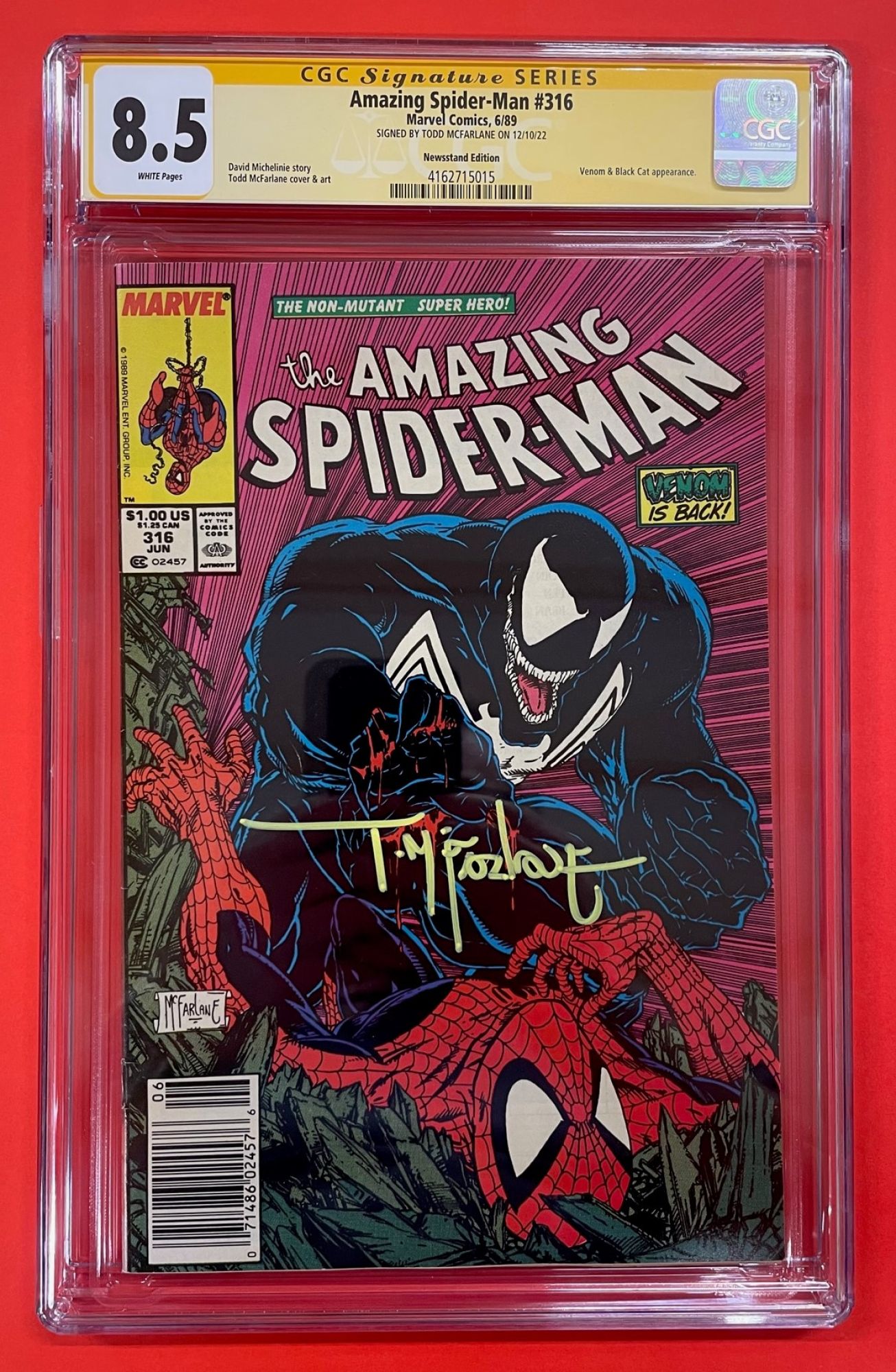 Amazing Spider-Man #316, Jun 1989, 8.5 VF+ Newsstand, CGC Signed by Todd McFarlane