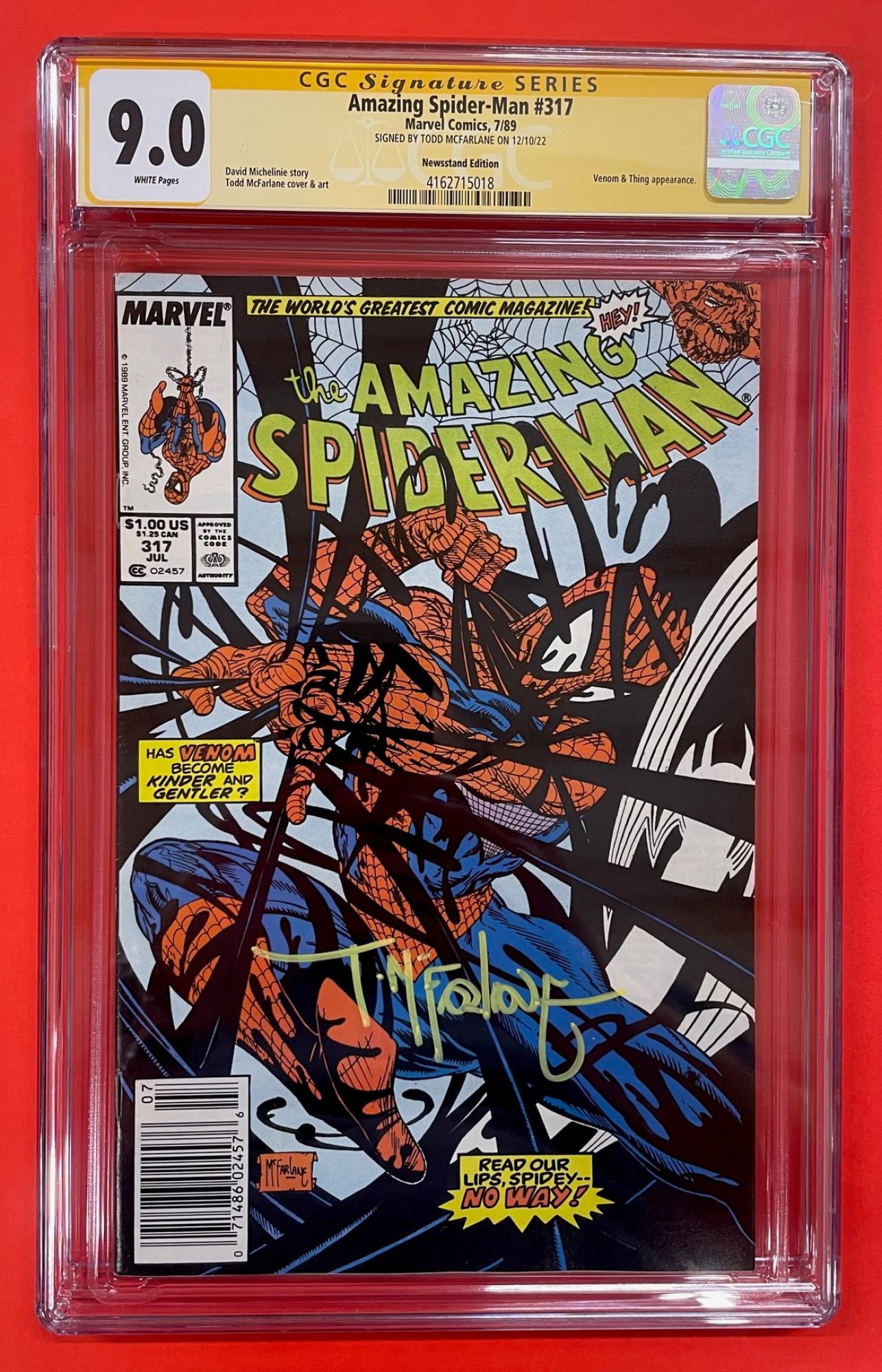 Amazing Spider-Man #317, Jul 1989, 9.0 VF/NM Newsstand, CGC Signed by Todd McFarlane