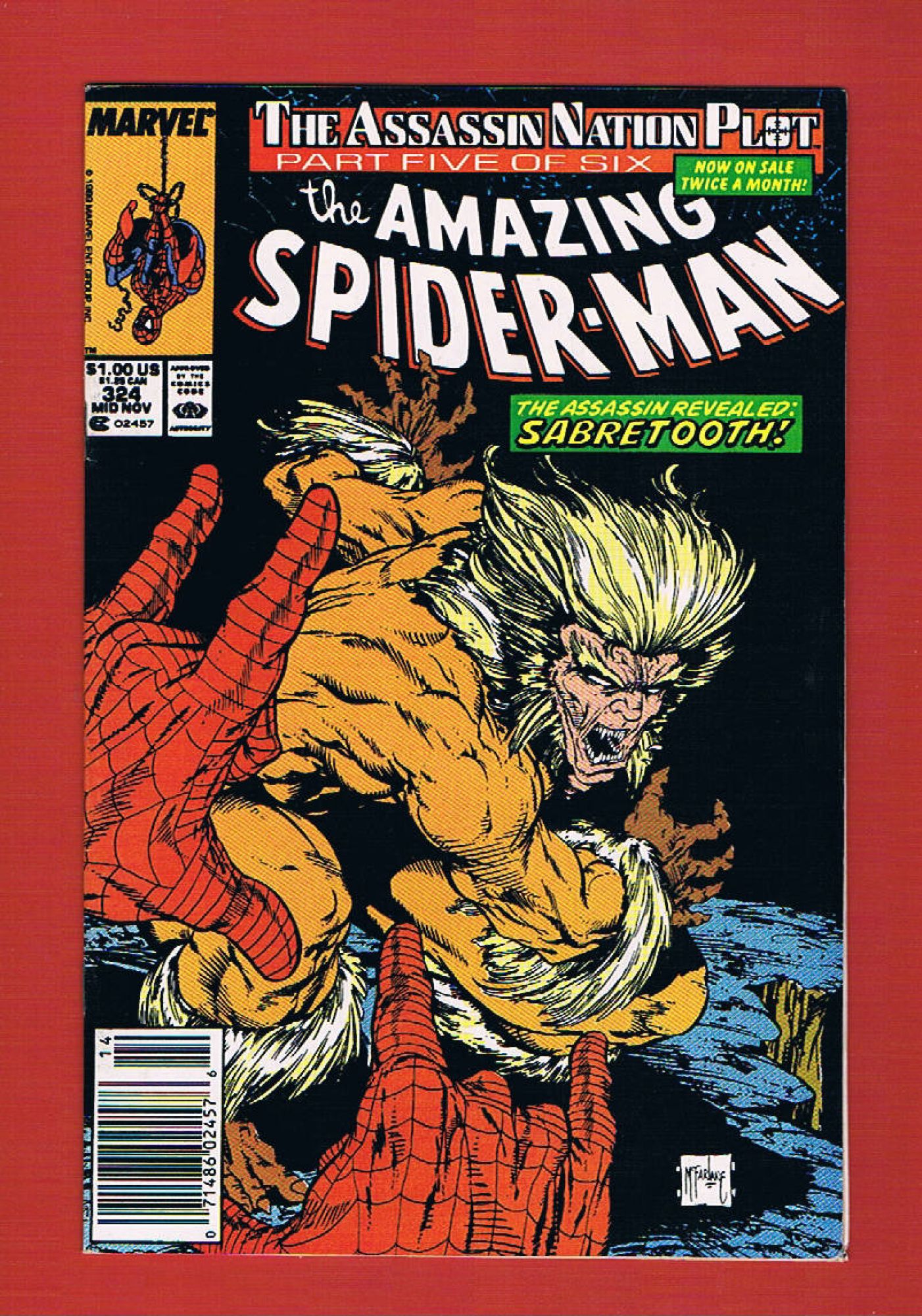 Amazing Spider-Man #324, Nov 1989, 8.0 VF, Newsstand, Mark Jewellers Insert
