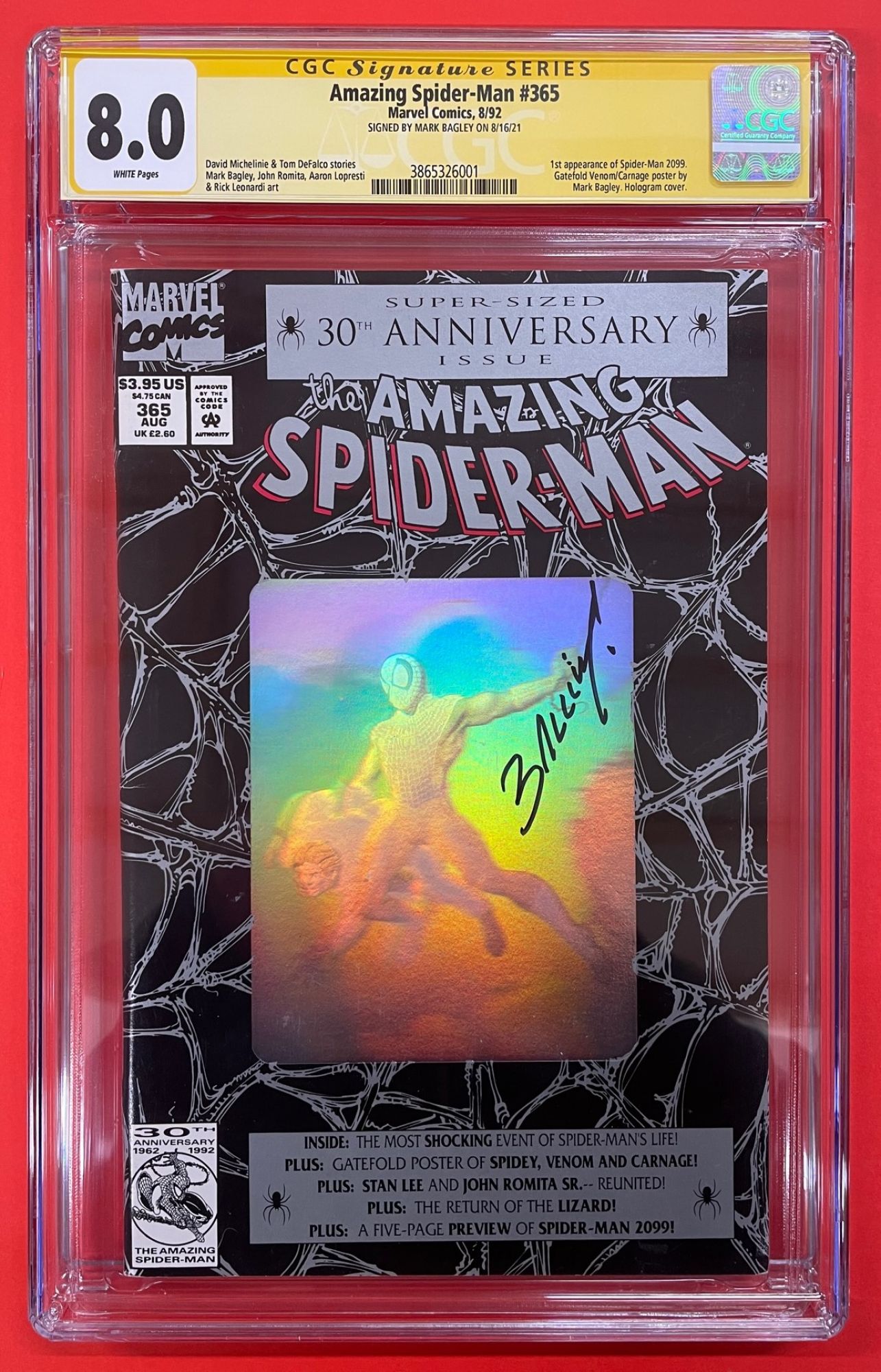 Amazing Spider-Man #365, Aug 1992, 8.0 VF CGC Signed by Mark Bagley