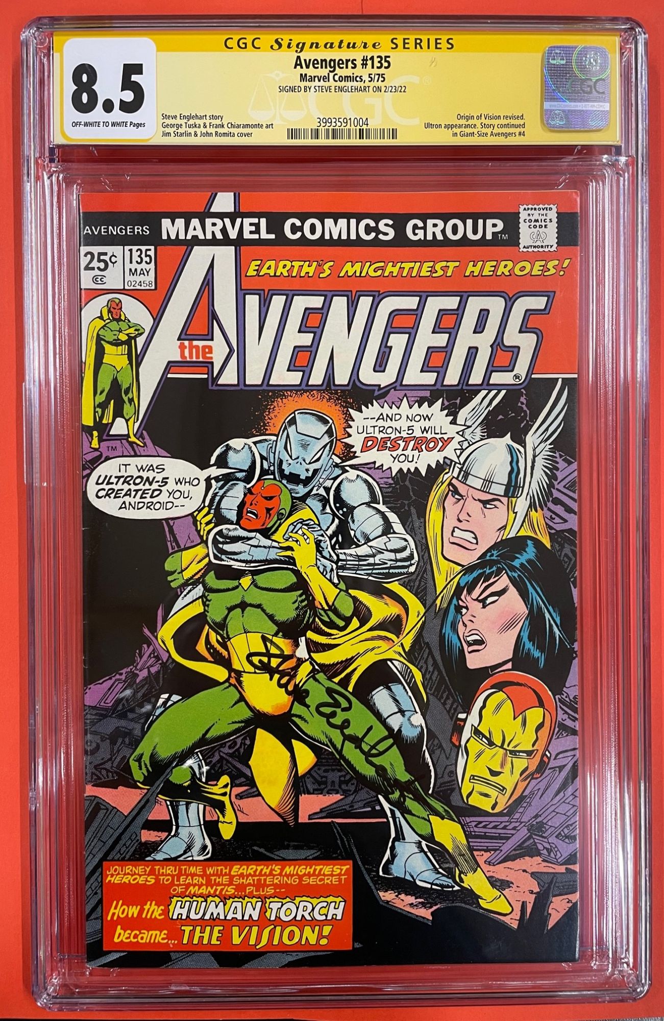 Avengers #135, May 1975, 8.5 VF+ CGC Signed Steve Englehart