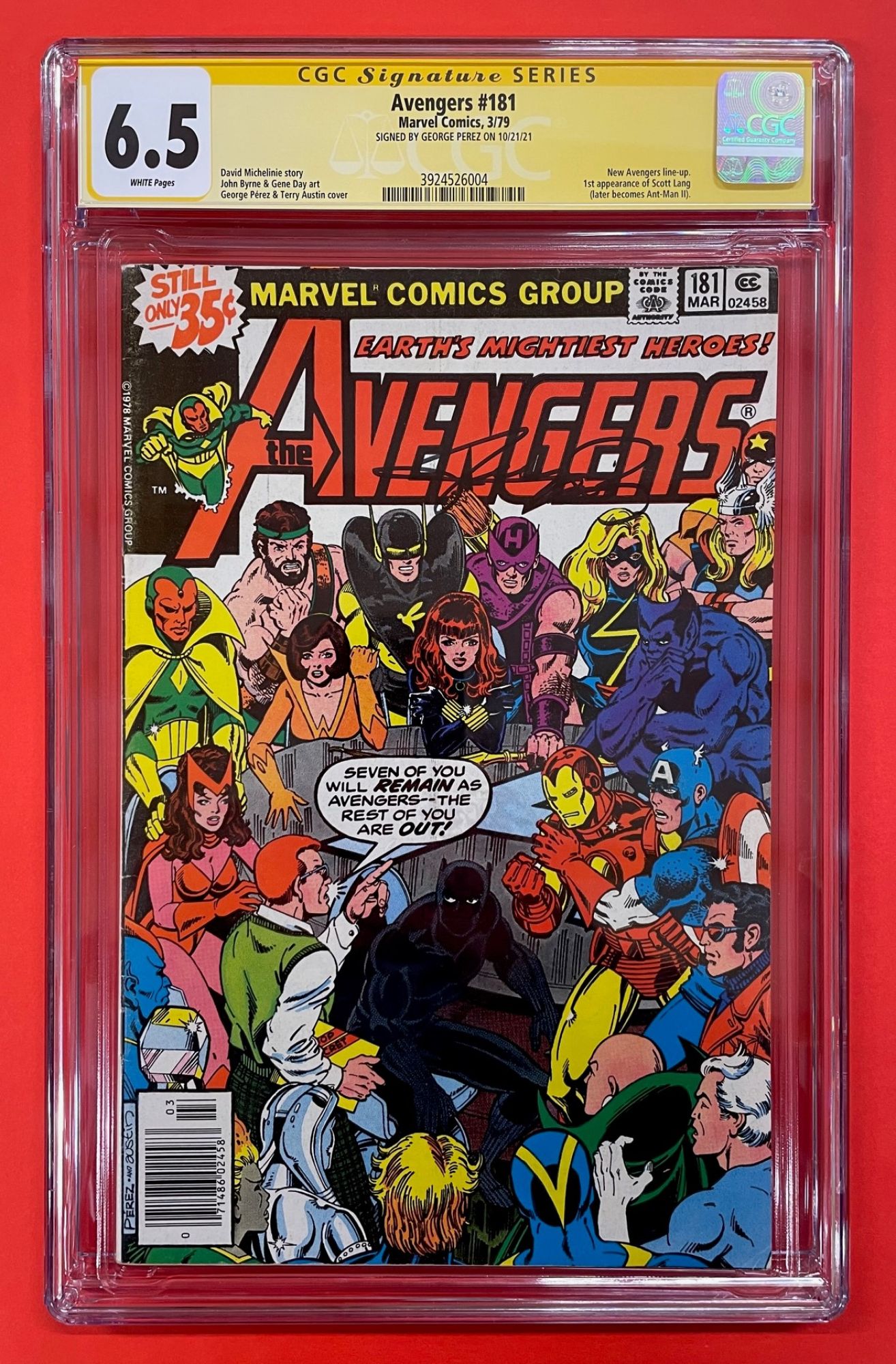 Avengers #181, Mar 1979, 6.5 FN+ CGC Signed George Perez