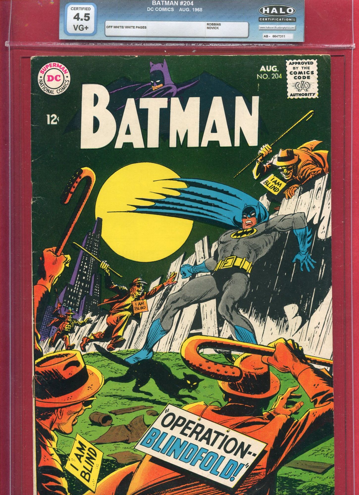 Batman #204, Aug 1968, 4.5 VG+ Halo Soft Slab
