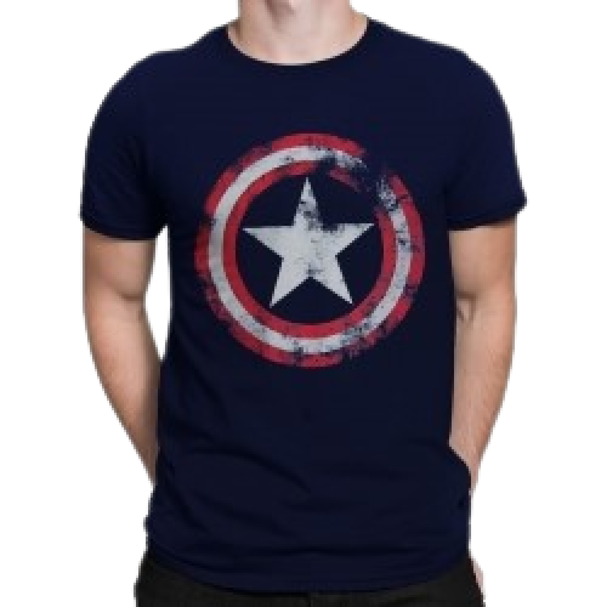 Captain America Distressed Shield Navy T-Shirt 2XLarge 