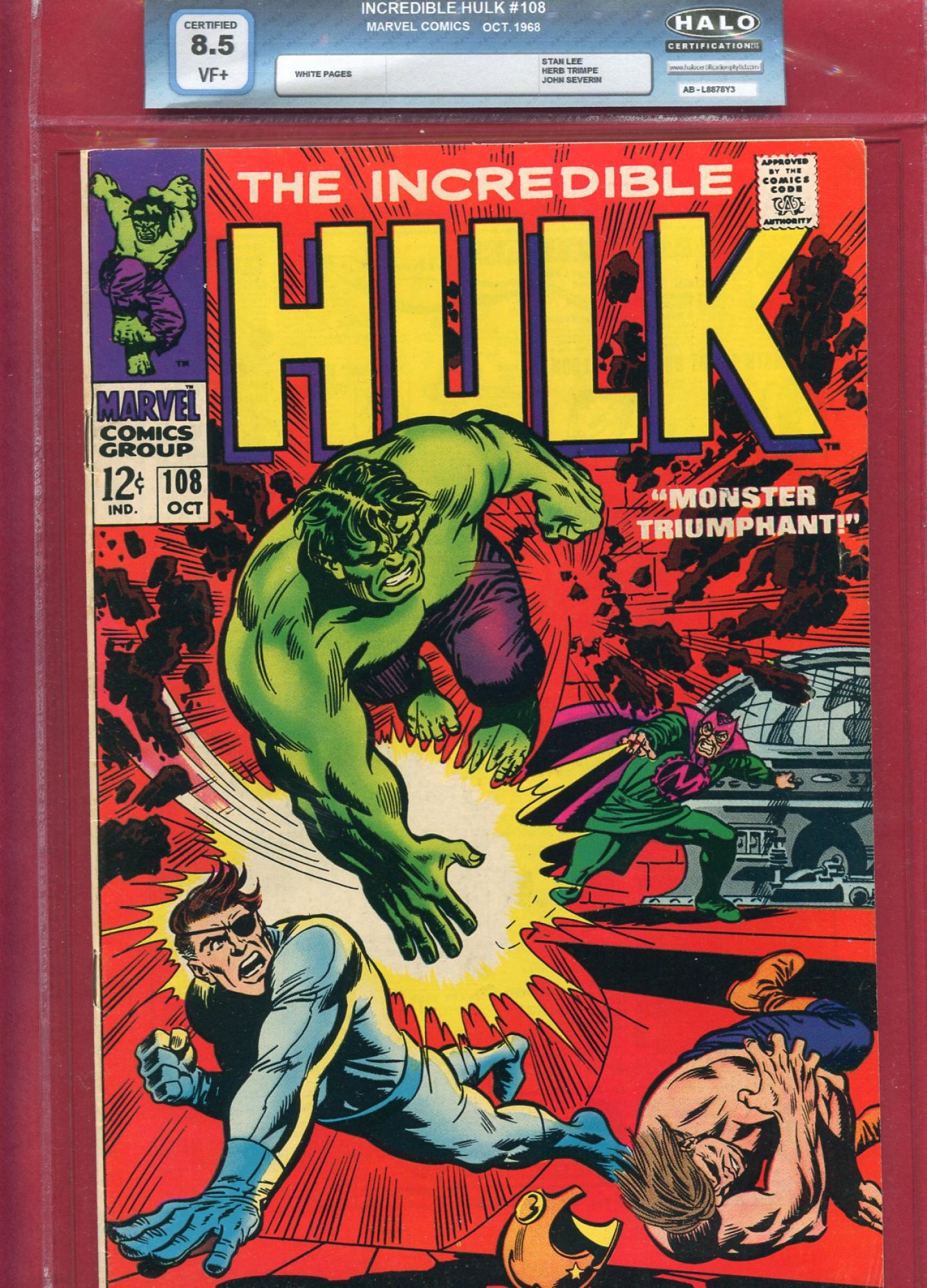 Incredible Hulk #108, Oct 1968, 8.5 VF+ Halo Soft Slab