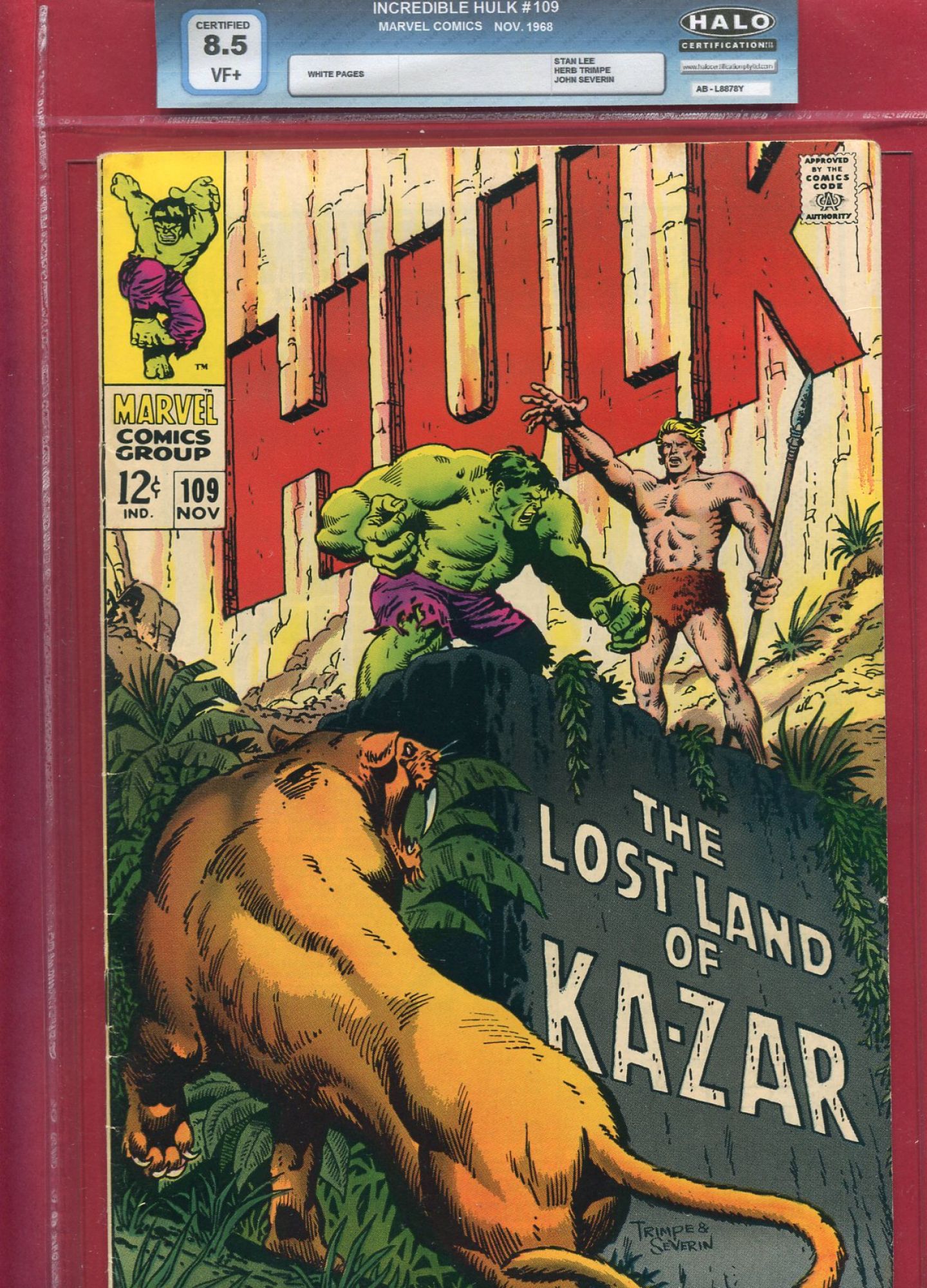 Incredible Hulk #109, Nov 1968, 8.5 VF+ Halo Soft Slab