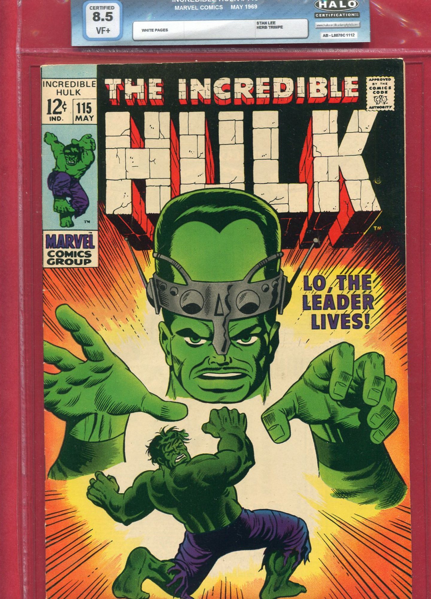 Incredible Hulk #115, May 1969, 8.5 VF+ Halo Soft Slab
