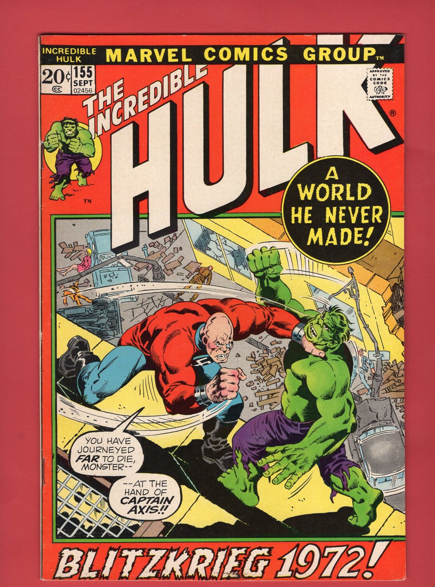 Incredible Hulk #155, Sep 1972, 7.0 FN/VF