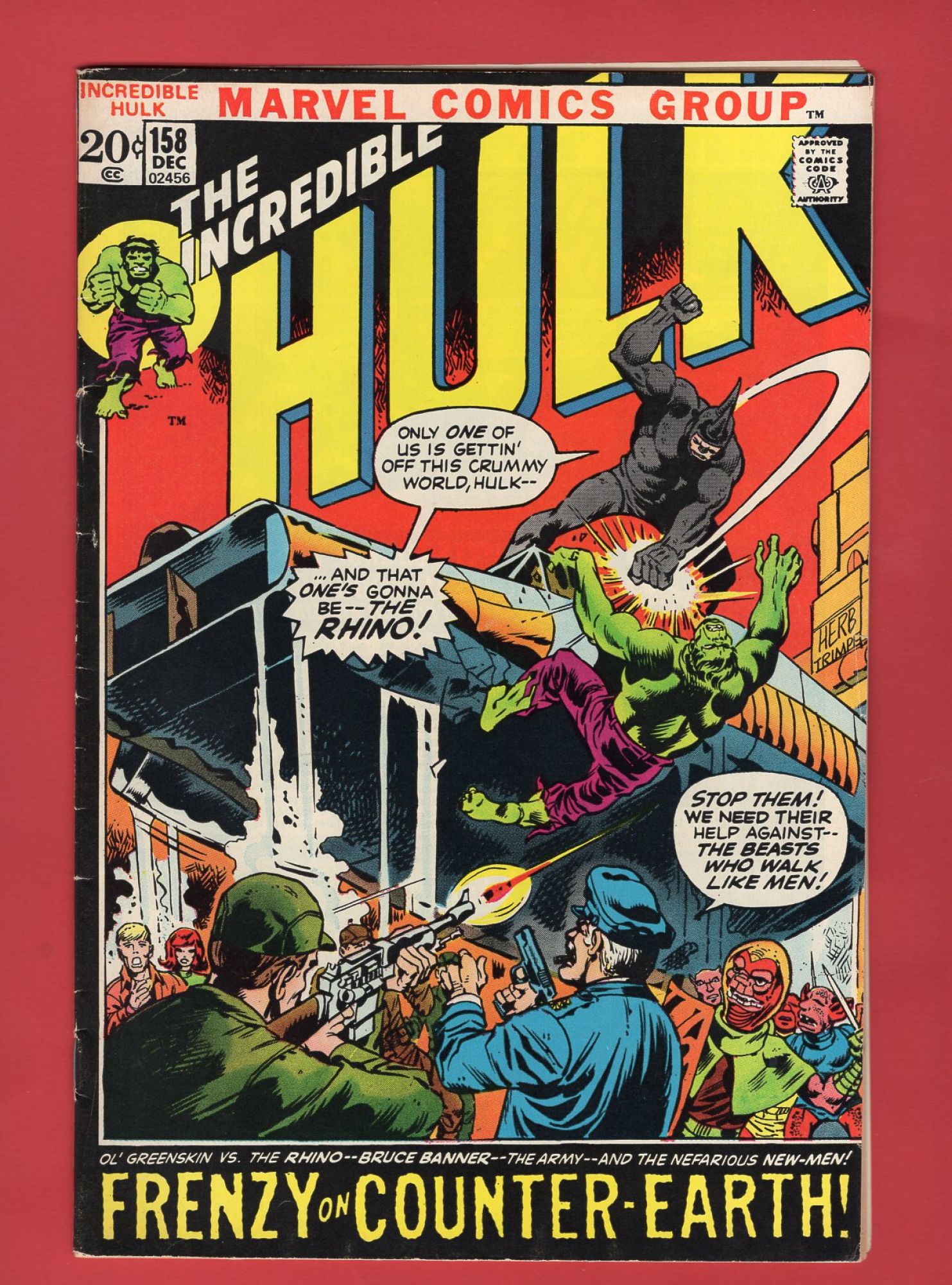 Incredible Hulk #158, Dec 1972, 5.0 VG/FN