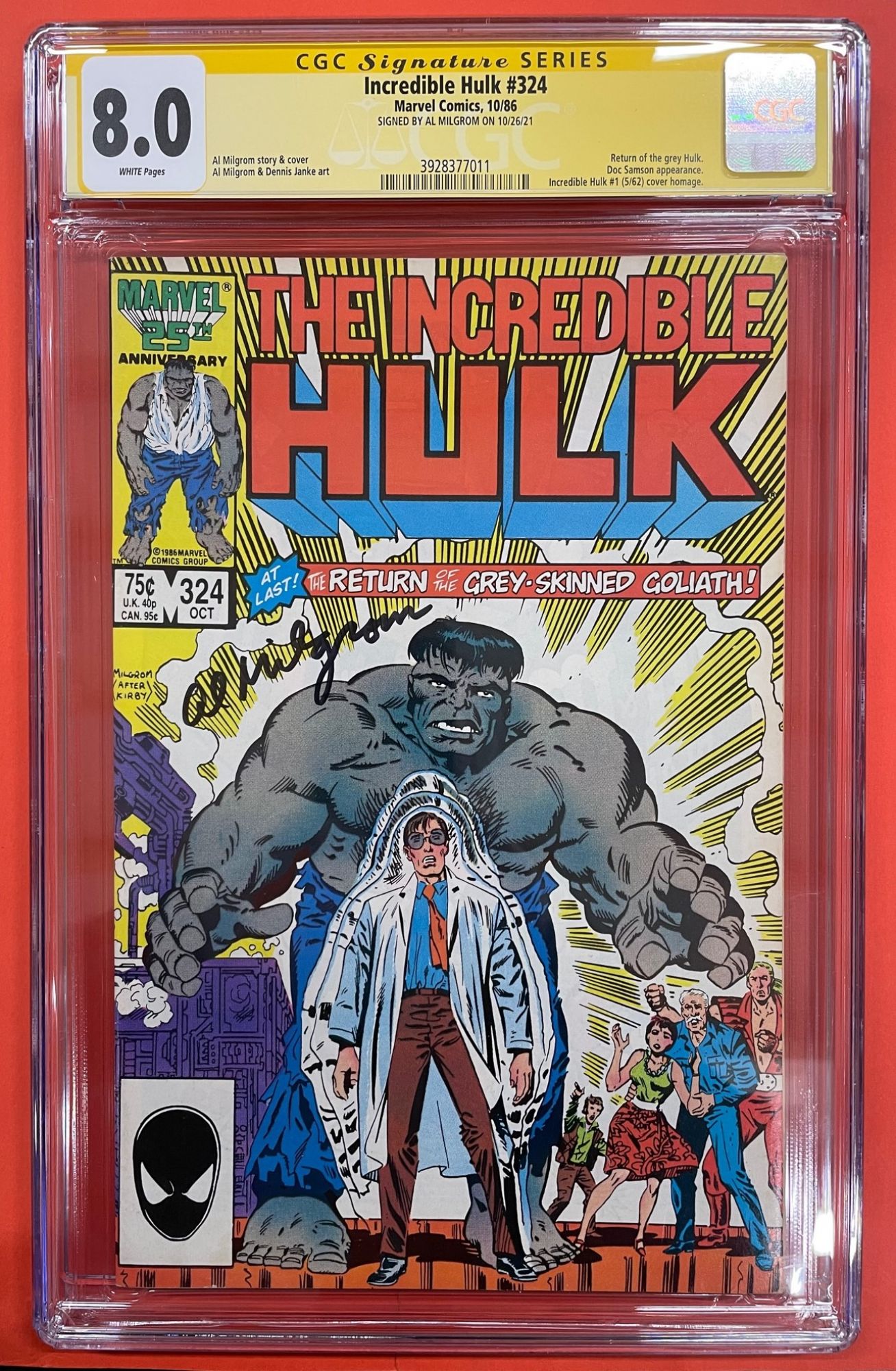 Incredible Hulk #324, Oct 1986, 8.0 VF, CGC Signed by Al Milgrom