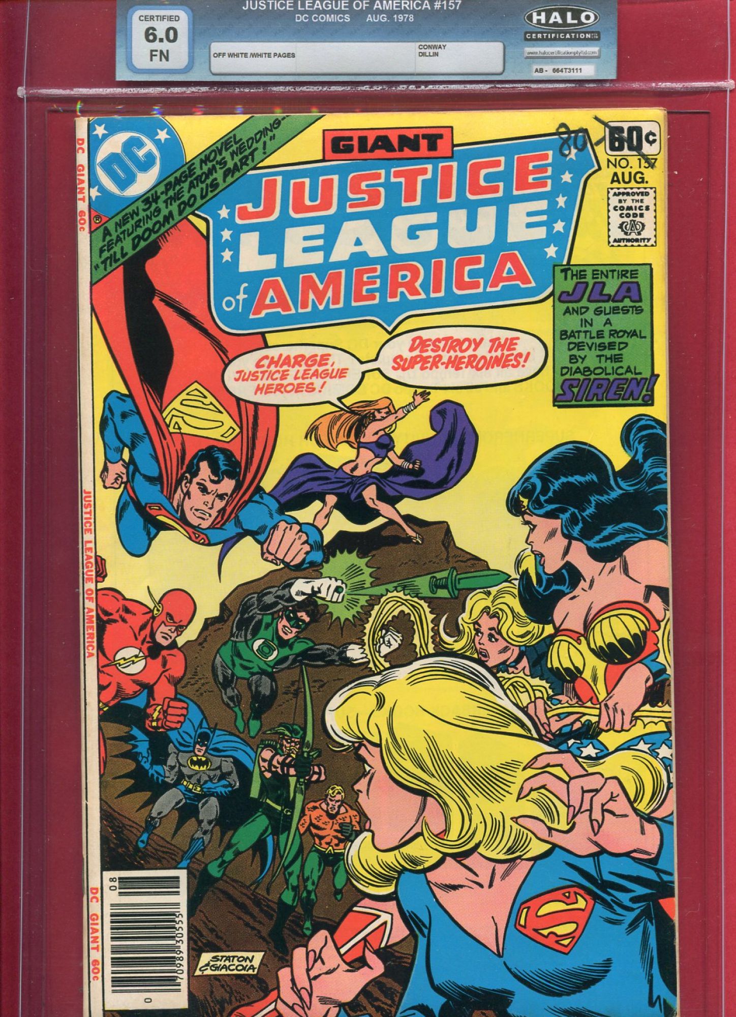 Justice League of America #157, Aug 1978, 6.0 FN Halo Soft Slab