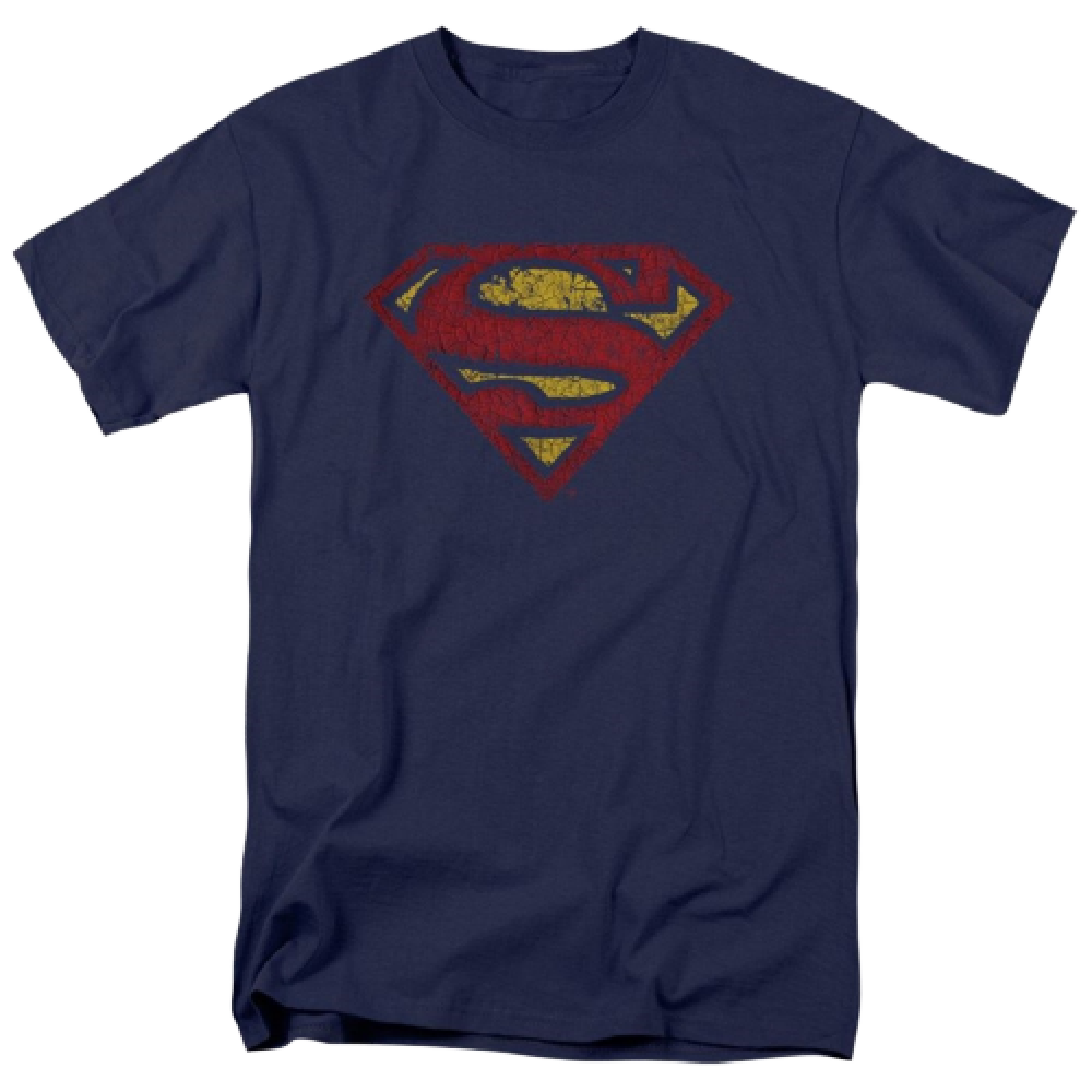 Superman Classic Logo Crackled Design Mens T-Shirt 2XLarge 