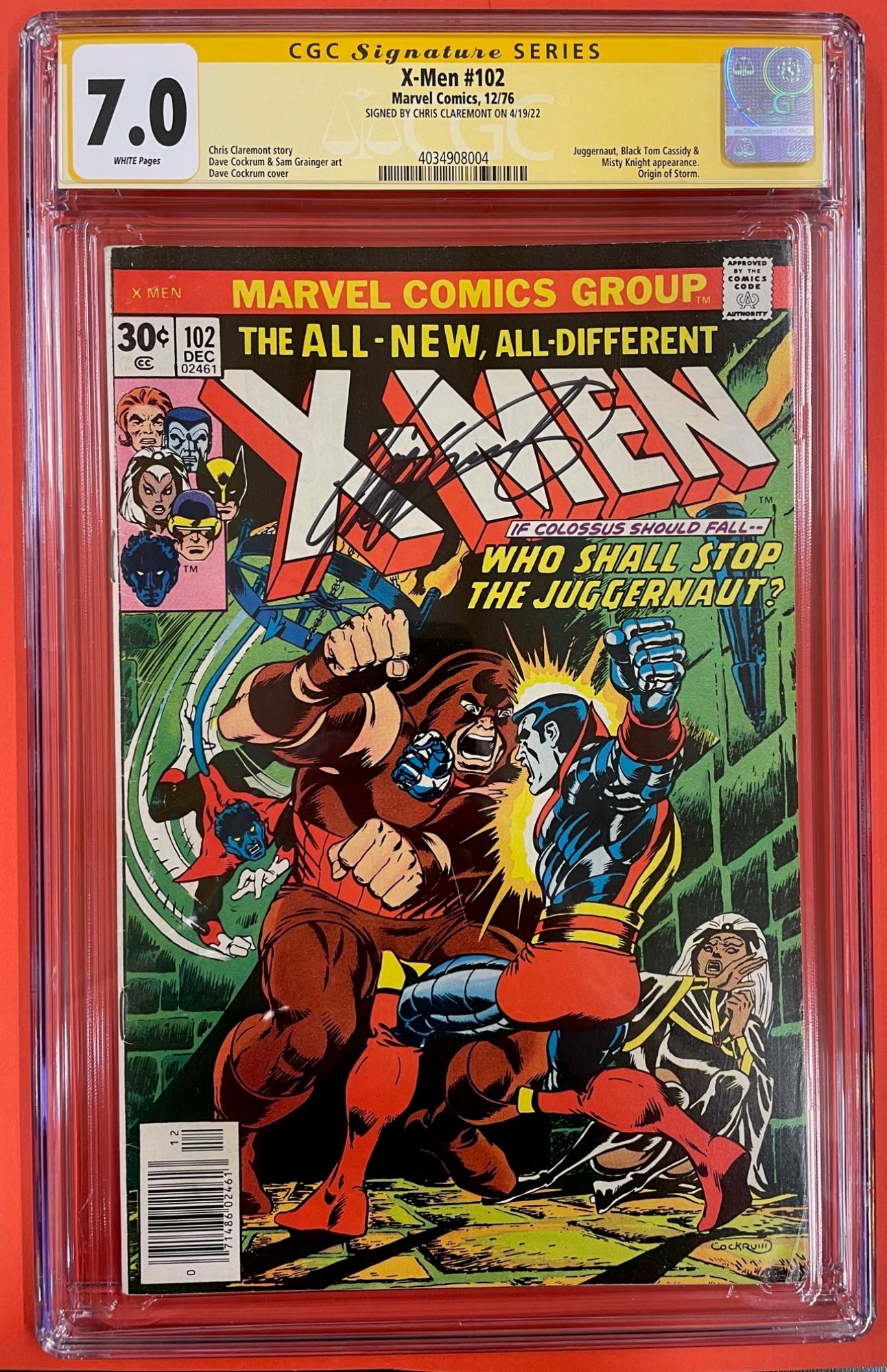 X-Men #102, Dec 1976, 7.0 FN/VF CGC Signed by Chris Claremont