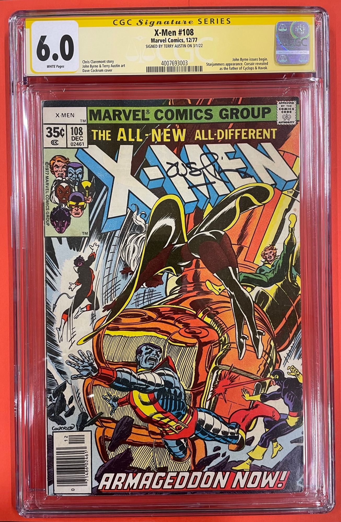X-Men #108, Dec 1977, 6.0 FN, CGC Signed by Terry Austin
