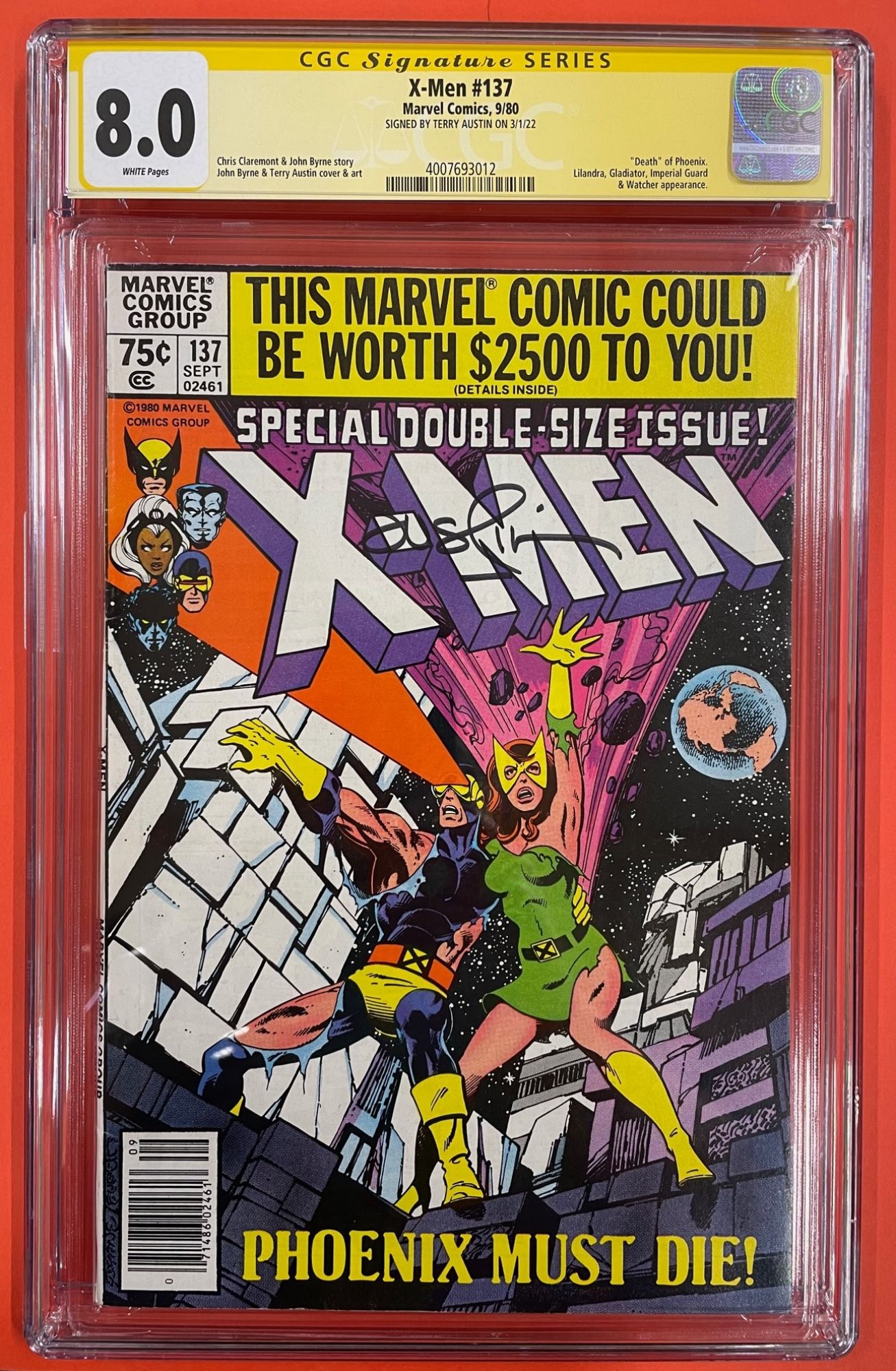 X-Men #137, Sep 1980, 8.0 VF, CGC Signed By Terry Austin