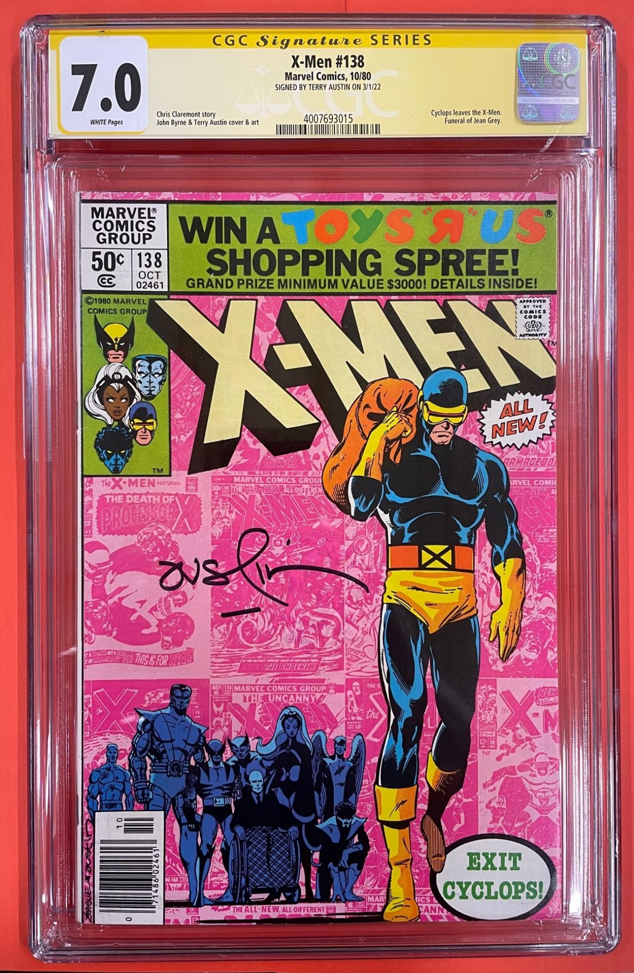 X-Men #138, Oct 1980, 7.0 FN/VF, CGC Signed Terry Austin