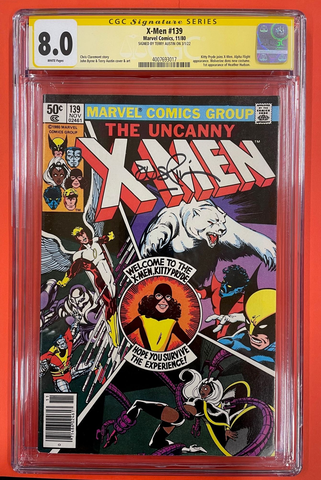 X-Men #139, Nov 1980, 8.0 VF, CGC Signed Terry Austin