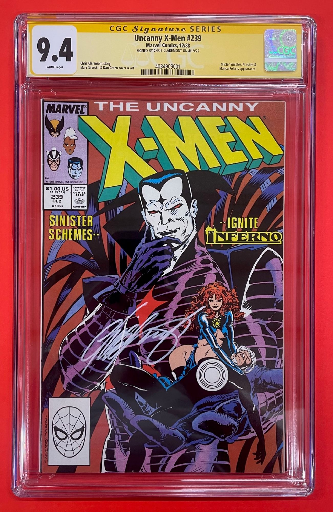 Uncanny X-Men #239, Dec 1988, 9.4 NM, CGC Signed Chris Claremont